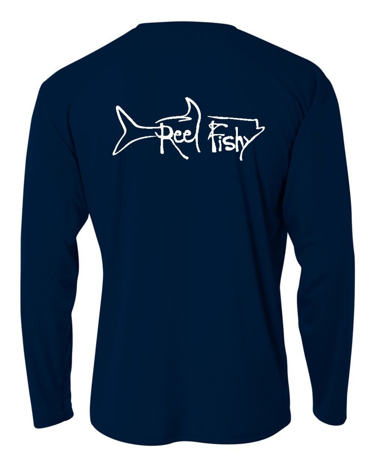 Youth Performance Dry-Fit Tarpon Fishing Shirts with Sun Protection by Reel Fishy Apparel - Long Sleeve Navy