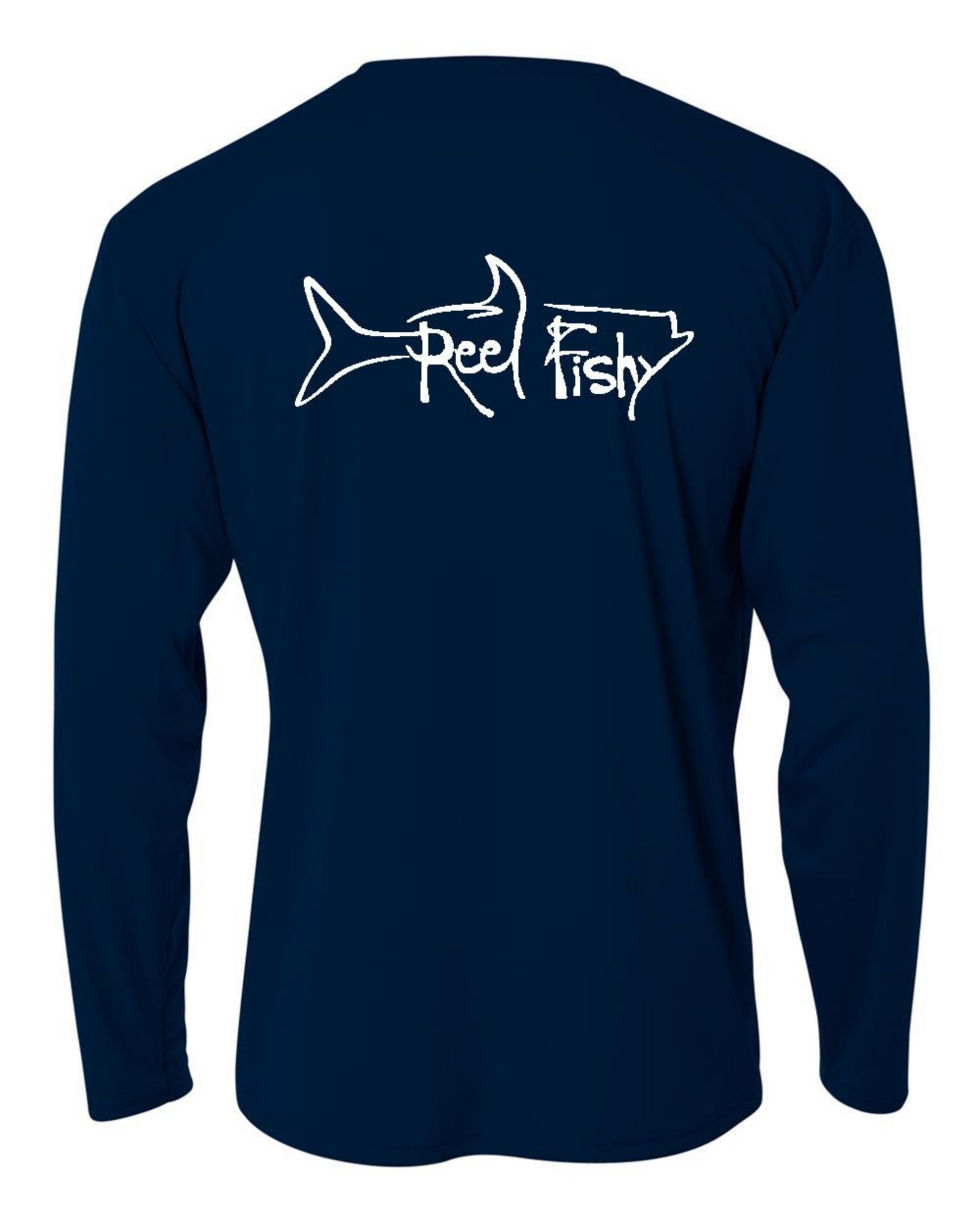 Youth Performance Dry-Fit Tarpon Fishing Shirts with Sun Protection by Reel Fishy Apparel - Long Sleeve Navy