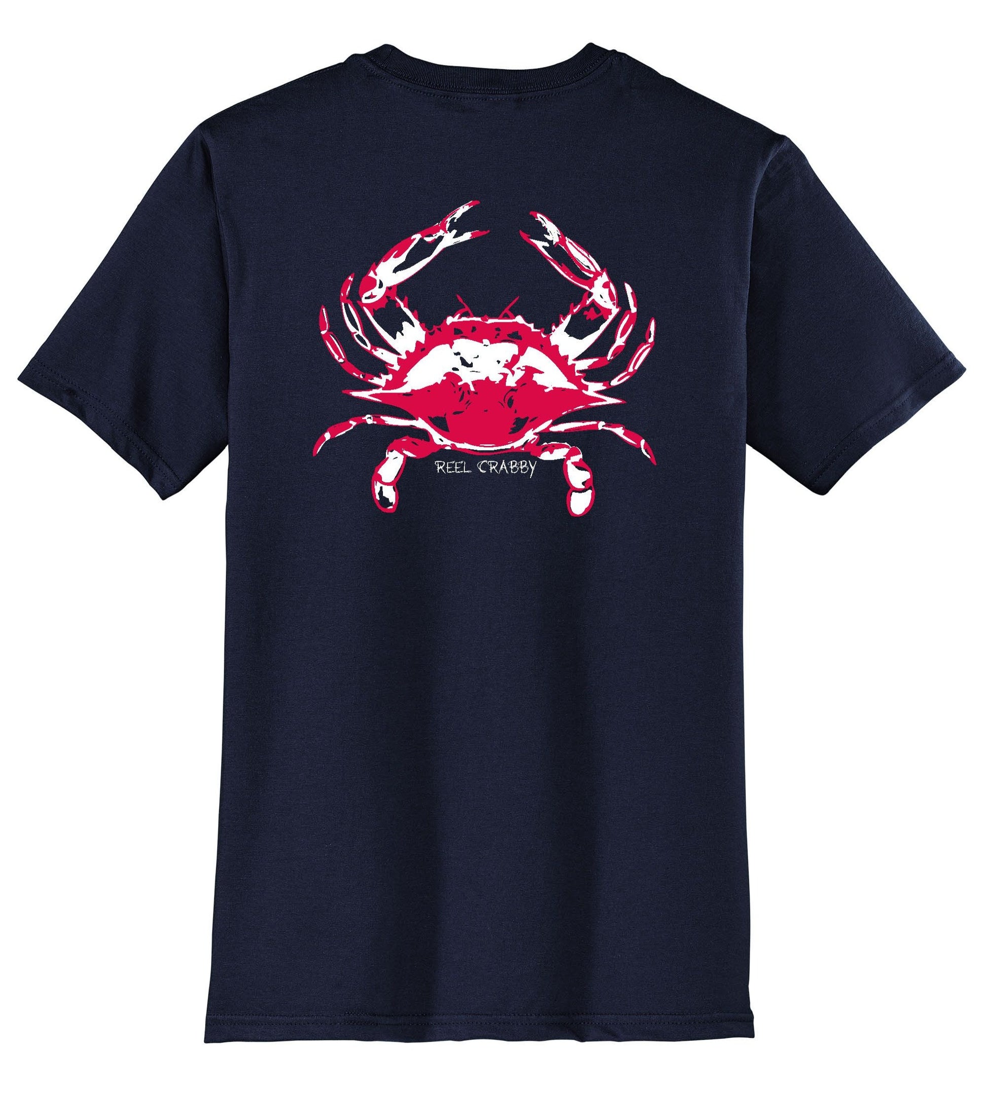 Navy Blue Crab Cotton Short Sleeve "Reel Crabby" - Reel Fishy Apparel