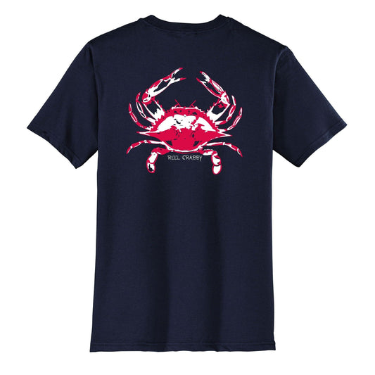 Navy Blue Crab Cotton Short Sleeve "Reel Crabby" - Reel Fishy Apparel
