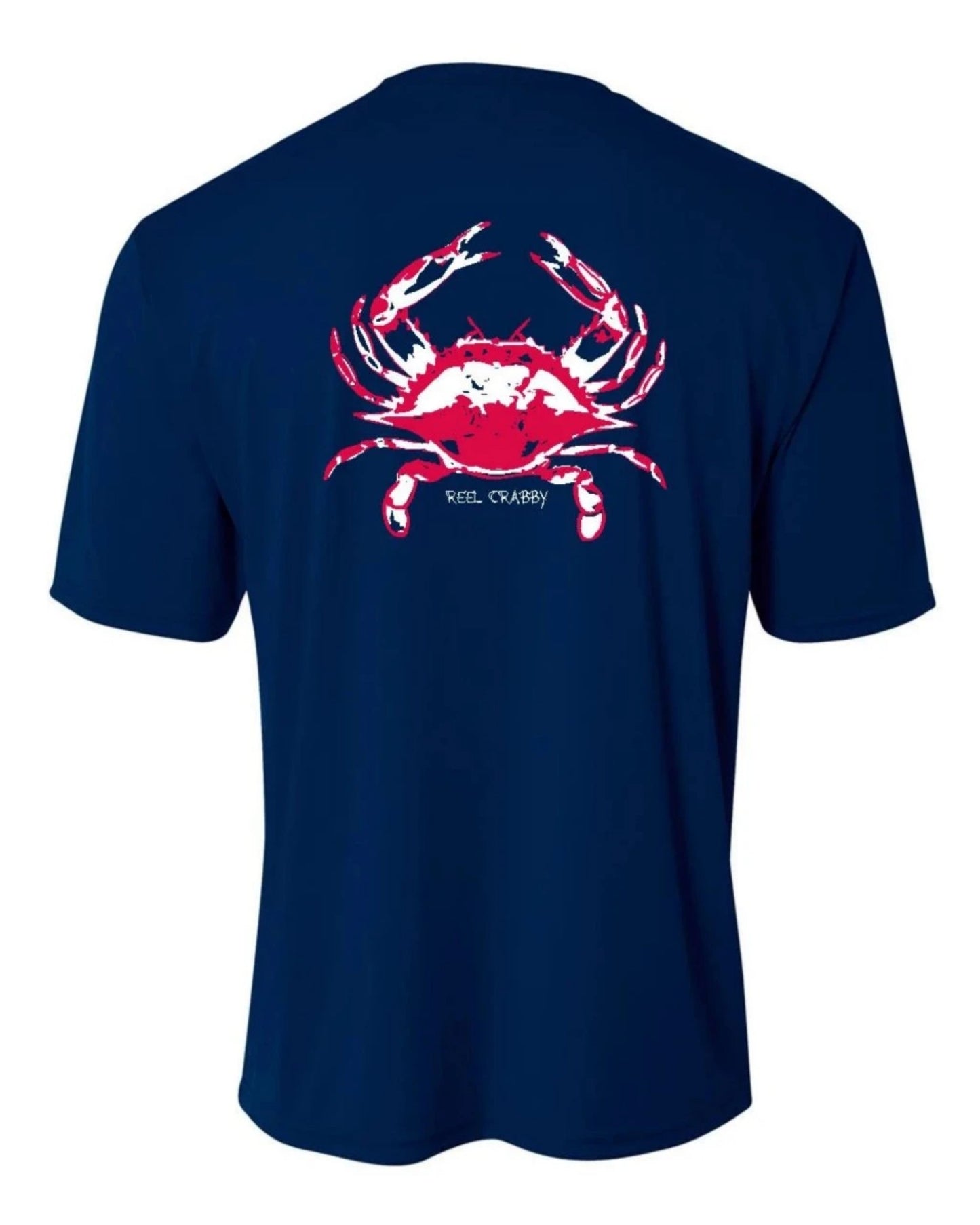 Navy Youth Crab "Reel Crabby" Short Sleeve Performance Dry-Fit Shirts with Sun Protection by Reel Fishy Apparel