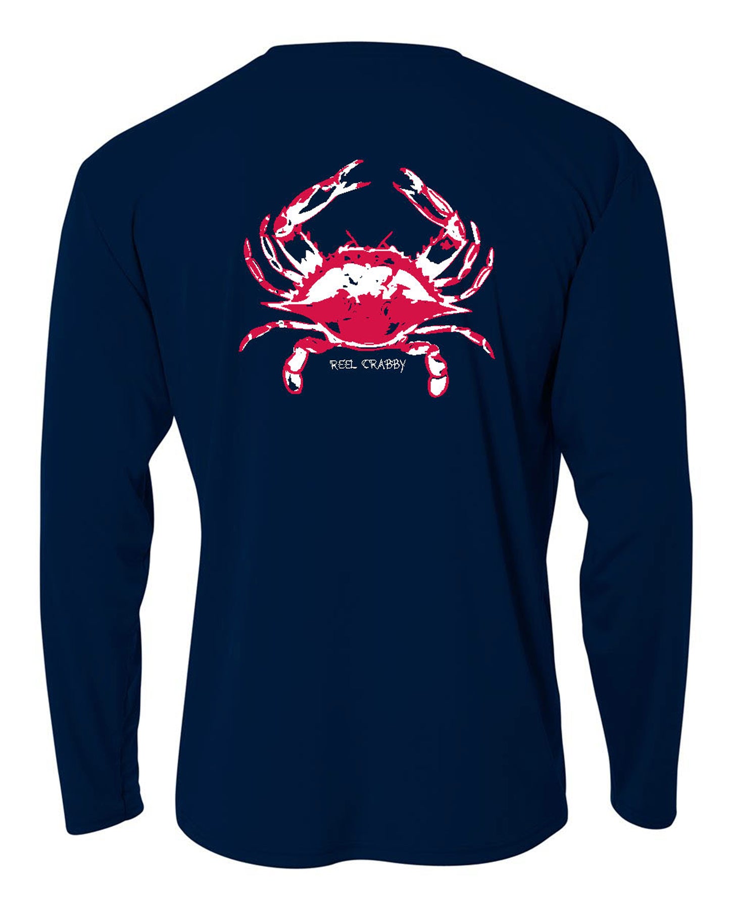 Navy Youth Crab "Reel Crabby" Long Sleeve Performance Dry-Fit Shirts with Sun Protection by Reel Fishy Apparel