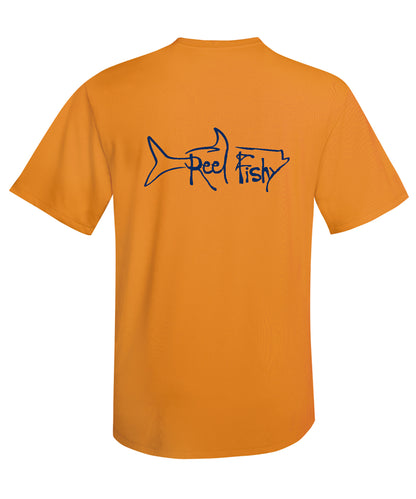 Performance Dry-Fit Tarpon Fishing Short Sleeve Shirts with Sun Protection in Neon Orange
