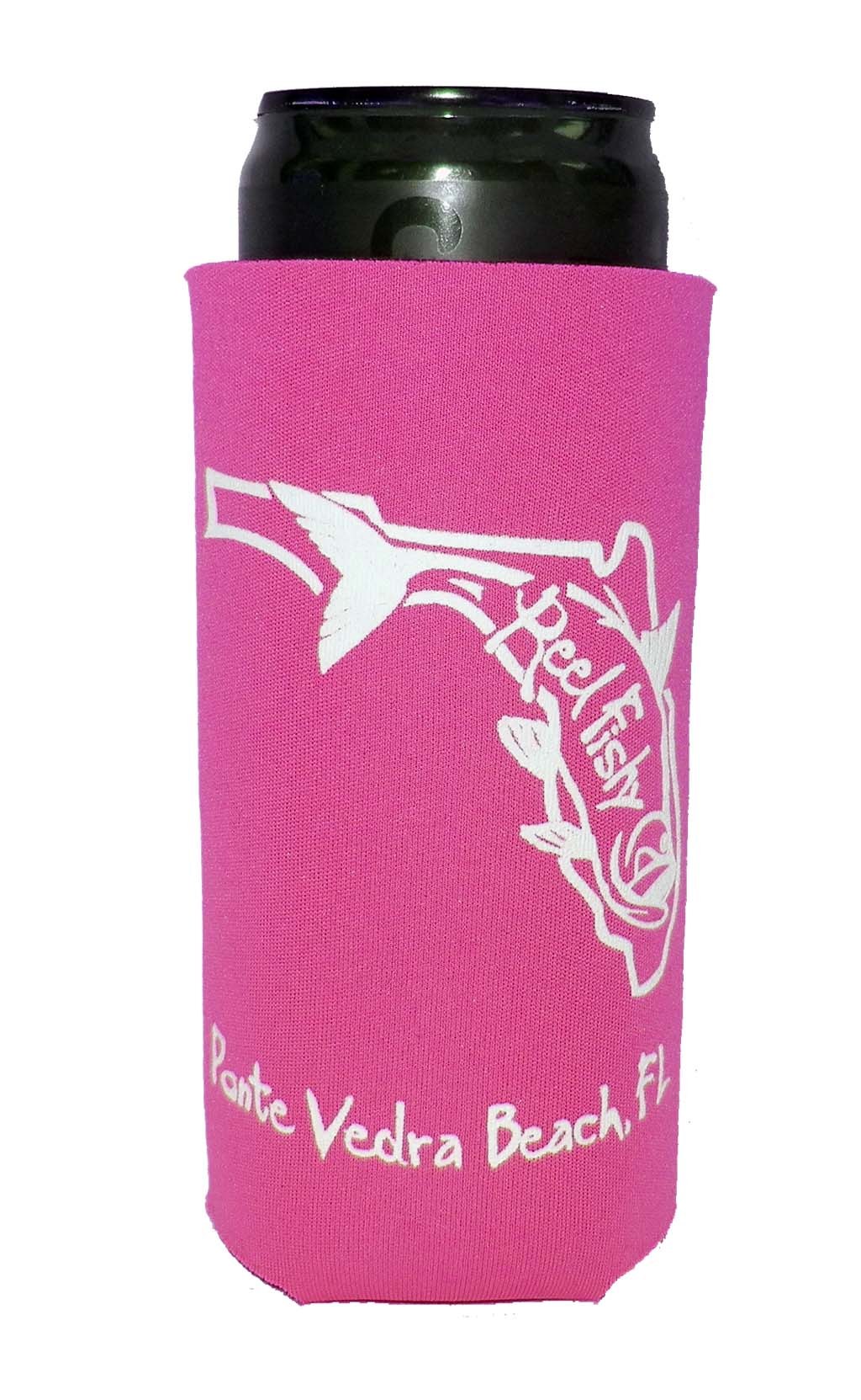 Neon Pink Slim Koozie - State of FL Tarpon logo