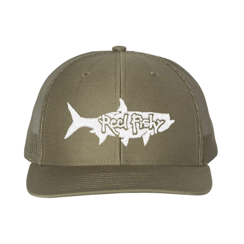 Olive Trucker hat with White Tarpon Logo