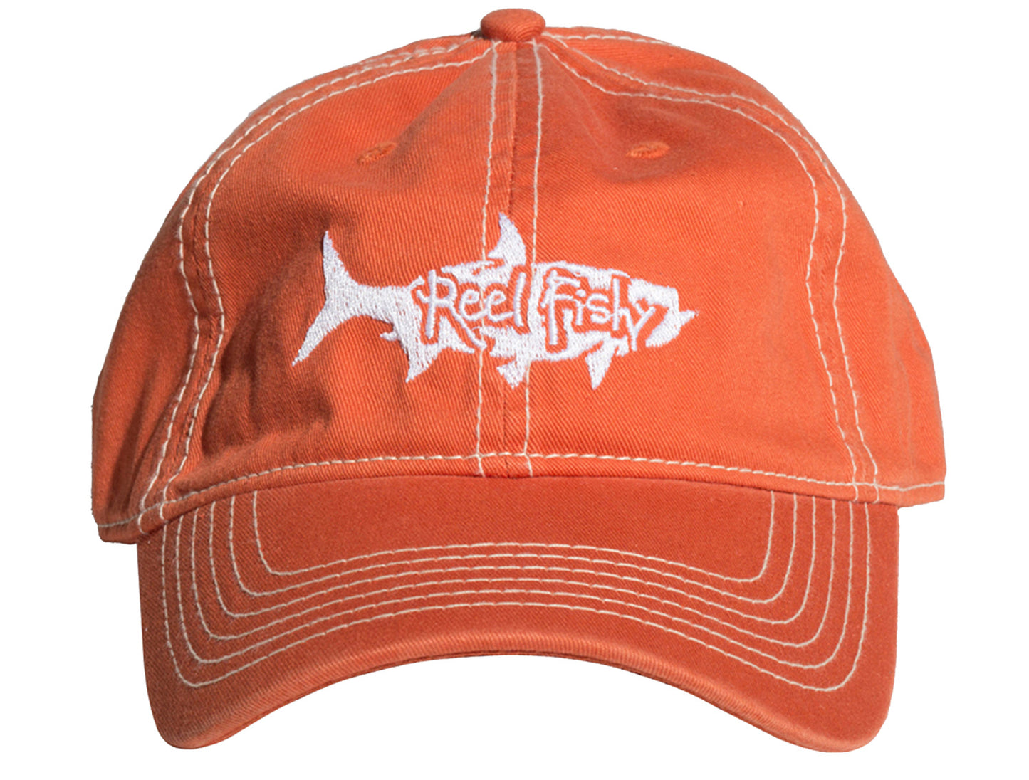 Orange  Unstructured Dad Hat with Reel Fishy Tarpon Logo