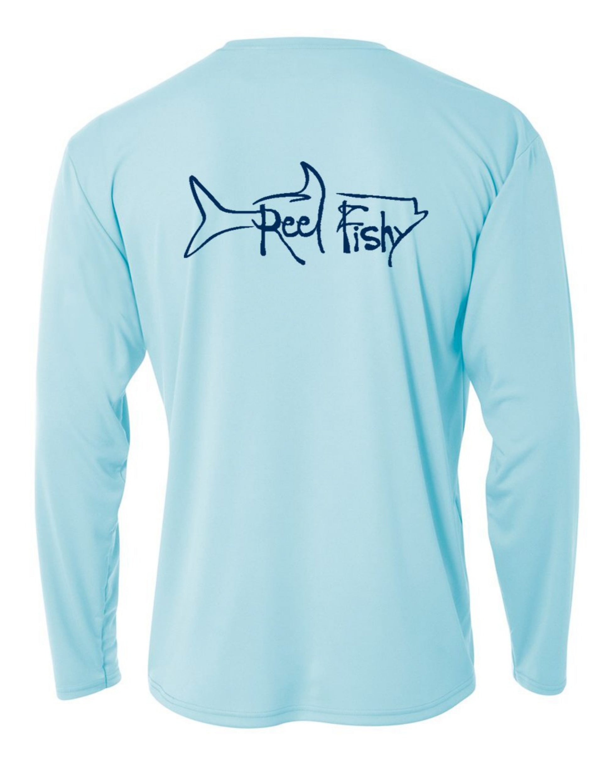 Youth Performance Dry-Fit Tarpon Fishing Shirts with Sun Protection by Reel Fishy Apparel - Long Sleeve Pastel Blue