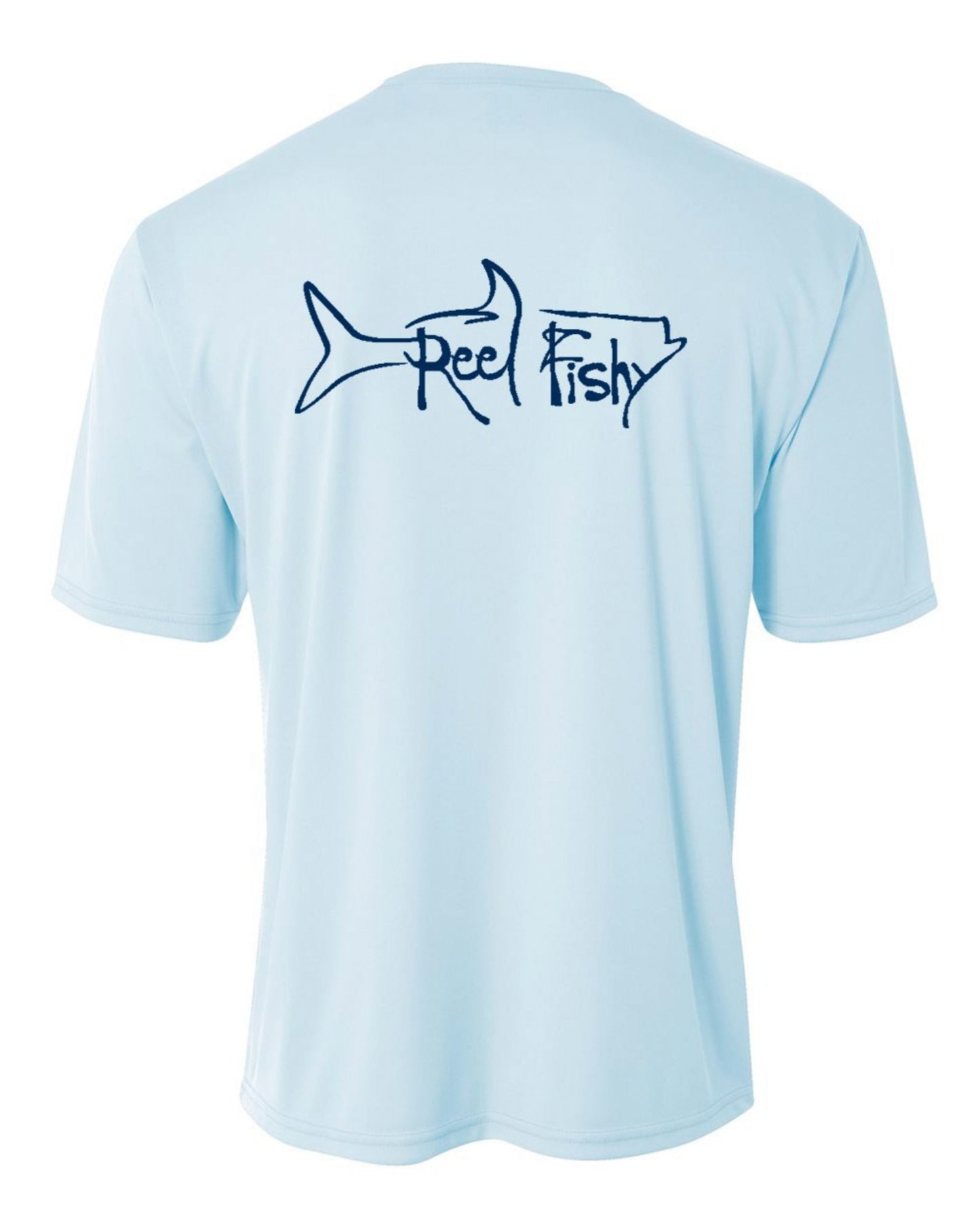 Youth Performance Dry-Fit Tarpon Fishing Shirts with Sun Protection by Reel Fishy Apparel - Short Sleeve Pastel Blue