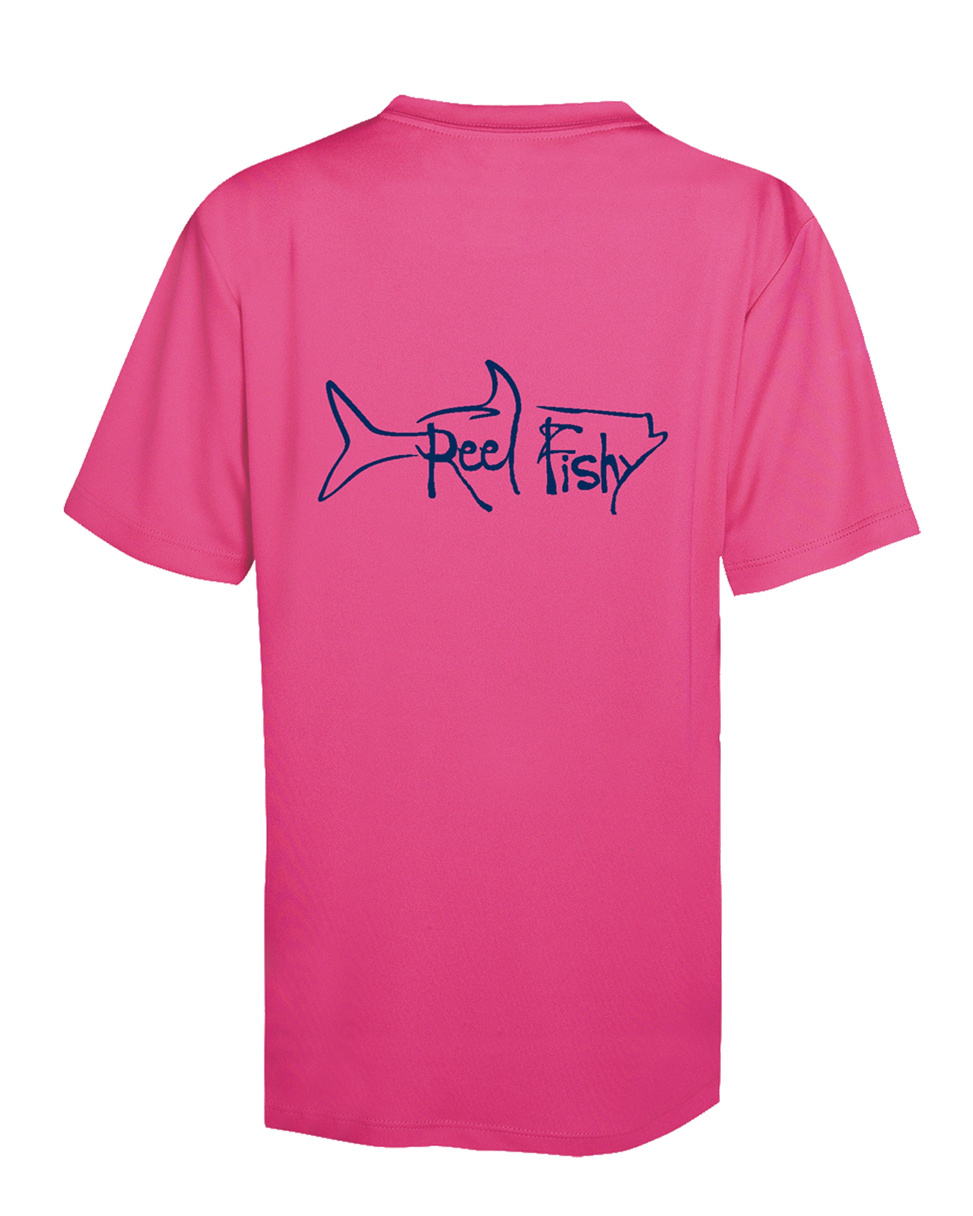 Youth Performance Dry-Fit Tarpon Fishing Shirts with Sun Protection by Reel Fishy Apparel - Short Sleeve Pink