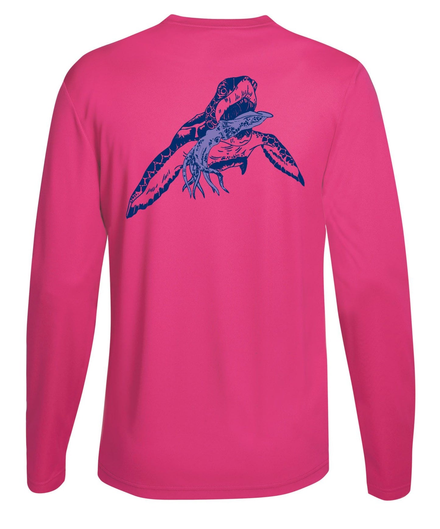 Turtle with Squid Performance Fishing Dry-Fit Long Sleeve with Sun Protection - Pink