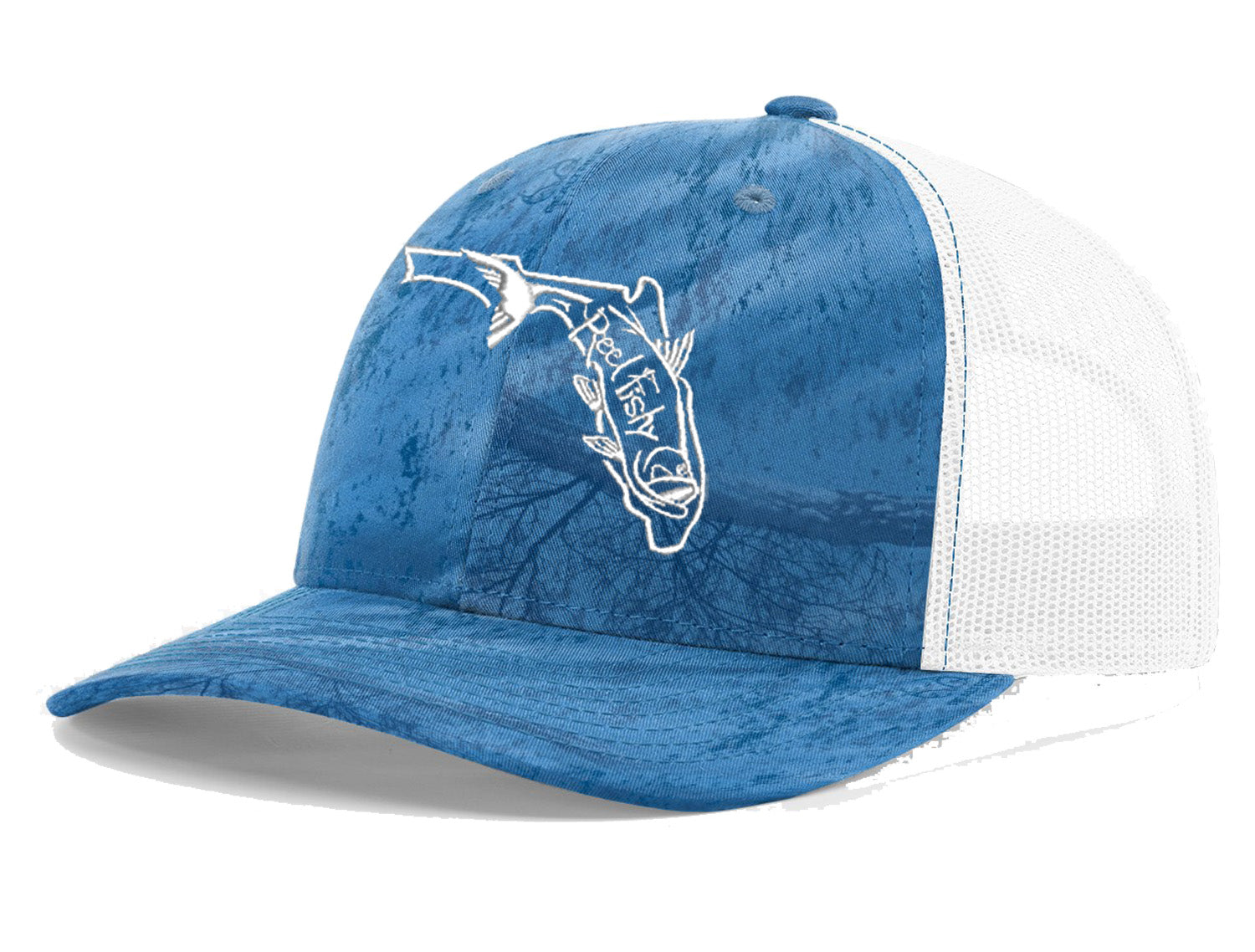 Realtree Blue/White Trucker Hat - State of Florida Reel Fishy Tarpon logo