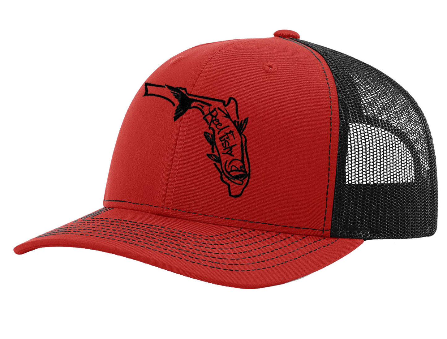 State of Florida Tarpon Reel Fishy Logo - Red/Black Trucker hat w/Black Logo