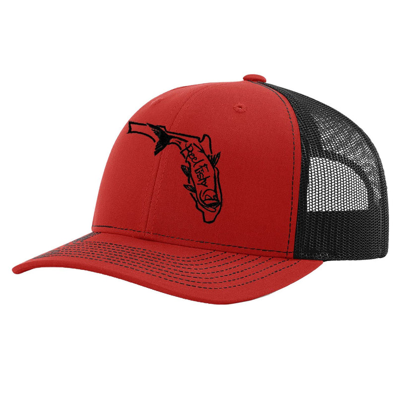 State of Florida Tarpon Trucker Hat in Red and Black mesh by Reel Fishy.