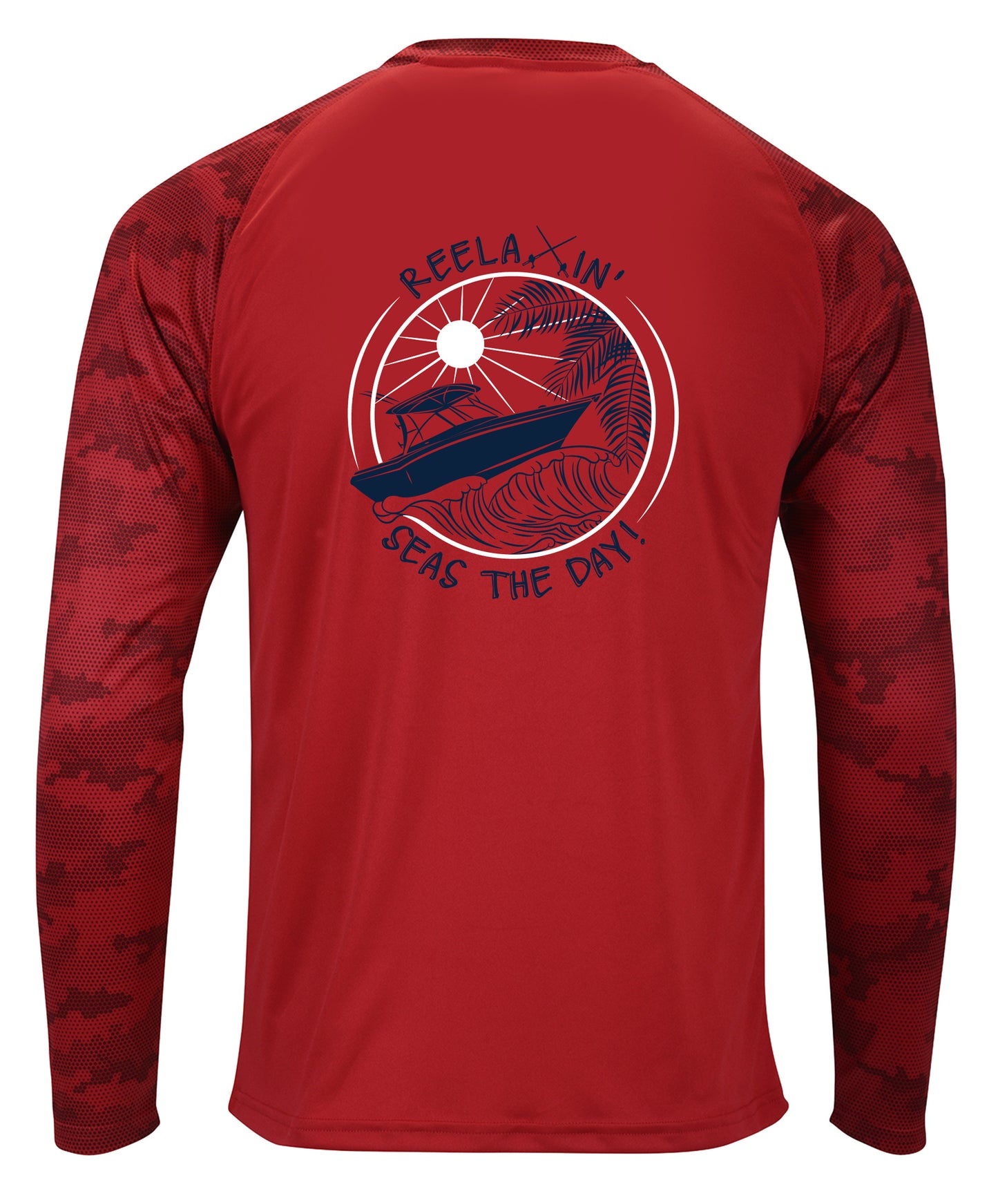 Red Reelaxin' Digital Camo Performance Dry-Fit Fishing Long Sleeve Shirts, 50+ UPF Sun Protection - Reel Fishy Apparel