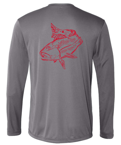 Redfish Performance Dry-Fit Fishing shirts with Sun Protection - Gray Long Sleeve
