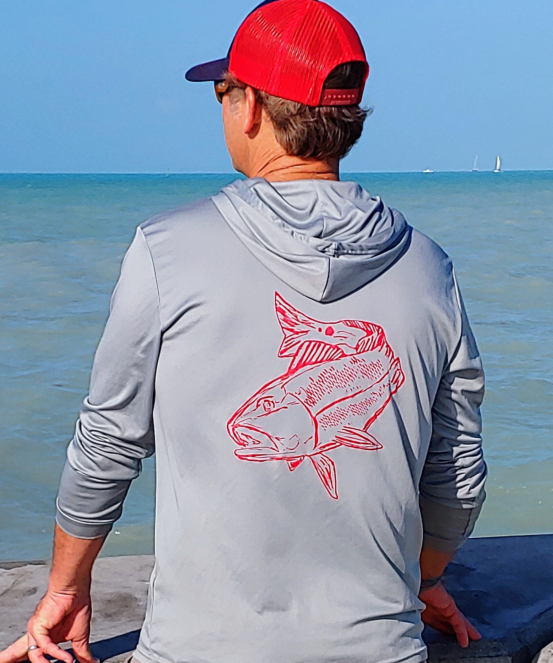 Redfish Performance Hoodie Dry-fit Long Sleeve - Light Gray