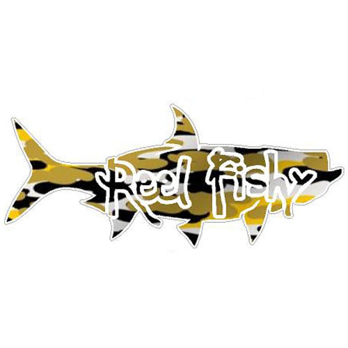 Reel Fishy Tarpon Fishing Vinyl Decal in Black/Gold Camo