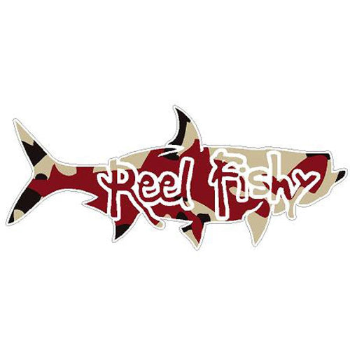 Garnet and Gold Camo Tarpon Fishing Decal with Reel Fishy Logo – Vinyl Sticker