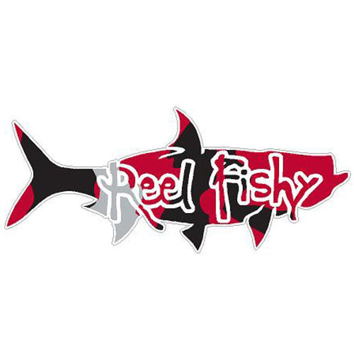 Reel Fishy Tarpon Fishing Vinyl Decal in Black/Red Camo