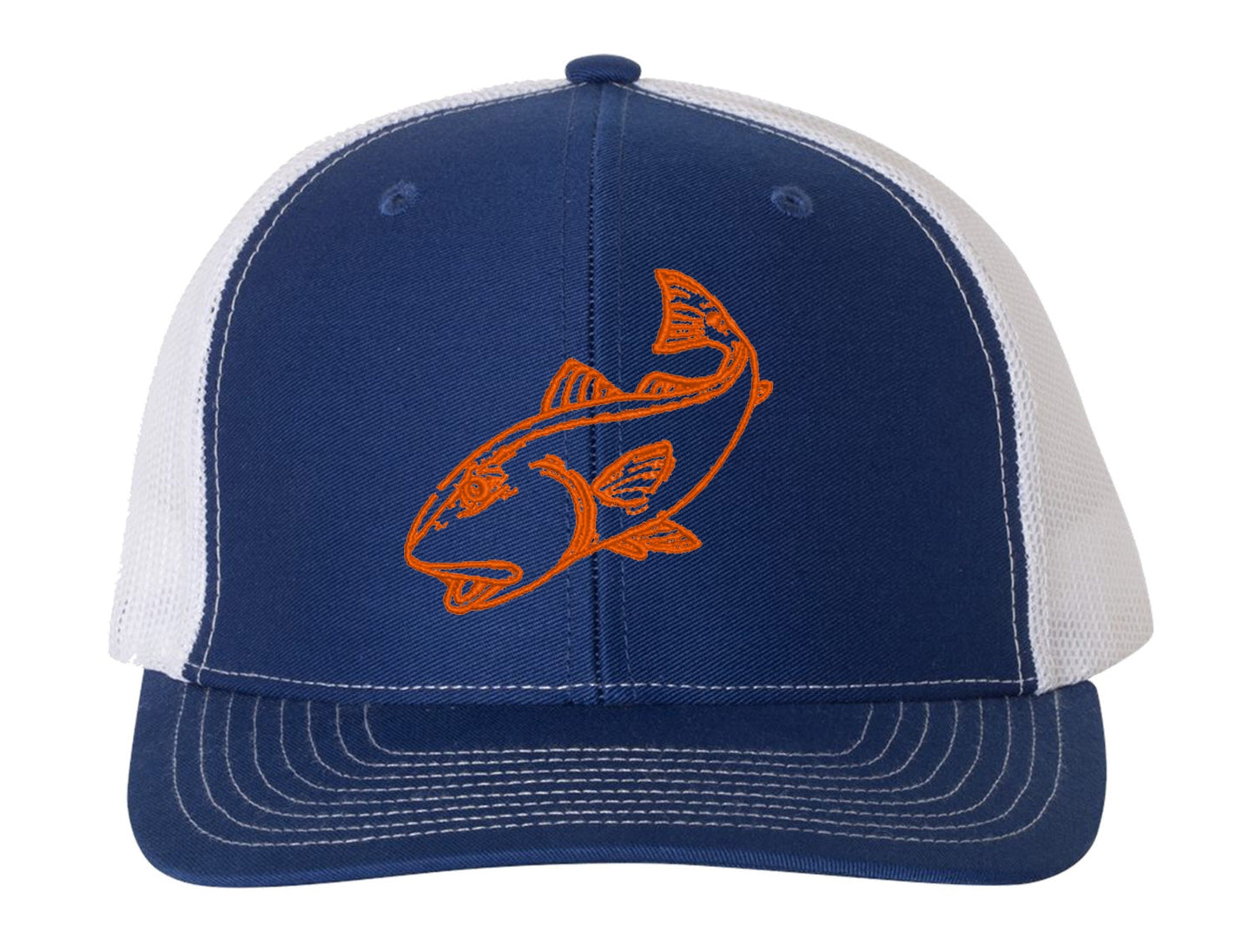 Redfish Royal/White mesh Structured Trucker Hat with Orange Logo