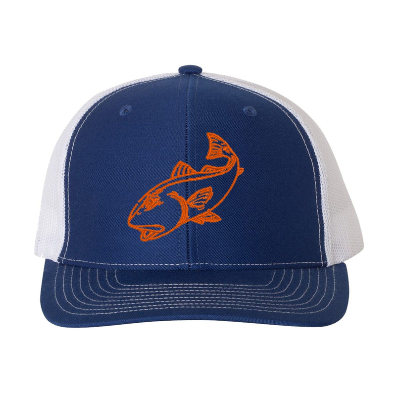 Redfish Royal/White mesh Structured Trucker Hat with Orange Logo