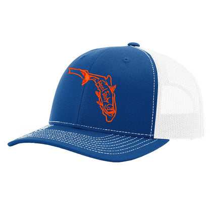 State of Florida Tarpon Trucker Hat in Royal and White mesh by Reel Fishy.