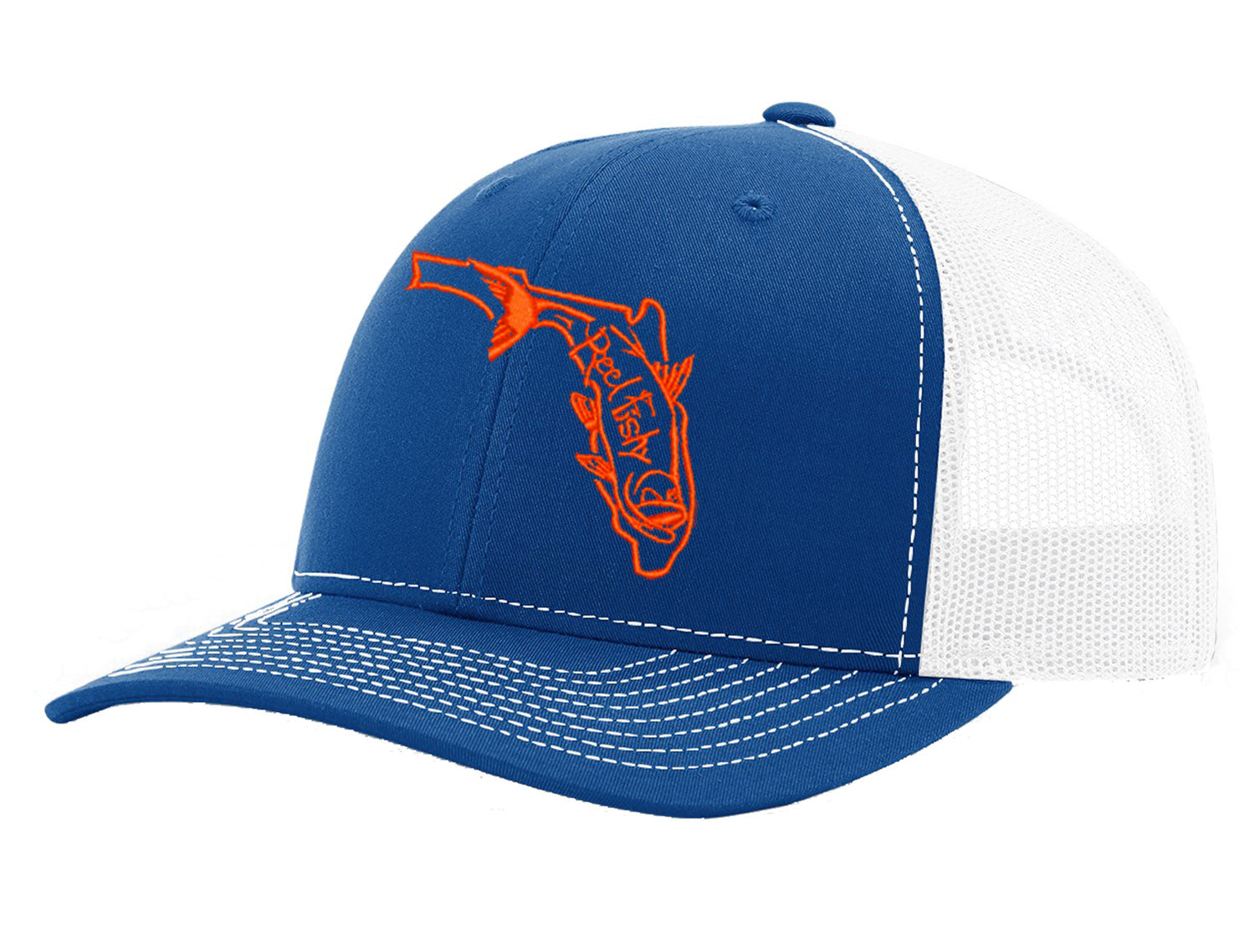 State of Florida Tarpon Reel Fishy Logo - Royal/White Trucker hat w/Orange  Logo