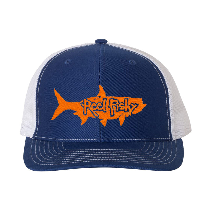 Royal/White Structured Trucker hat with Orange Tarpon Logo