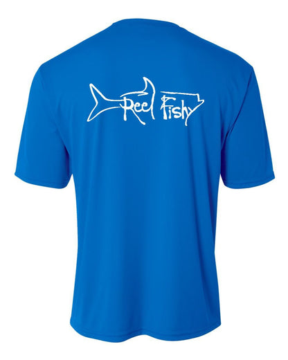 Youth Performance Dry-Fit Tarpon Fishing Shirts with Sun Protection by Reel Fishy Apparel - Short Sleeve Royal Blue