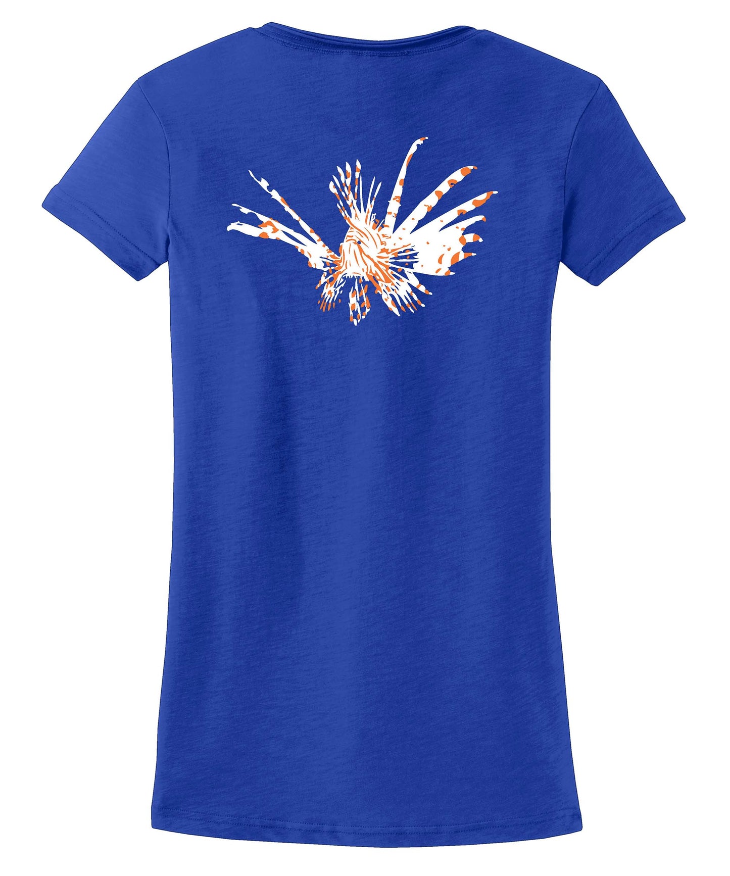 Ladies Lionfish Cotton V-neck t-shirt in Royal Blue