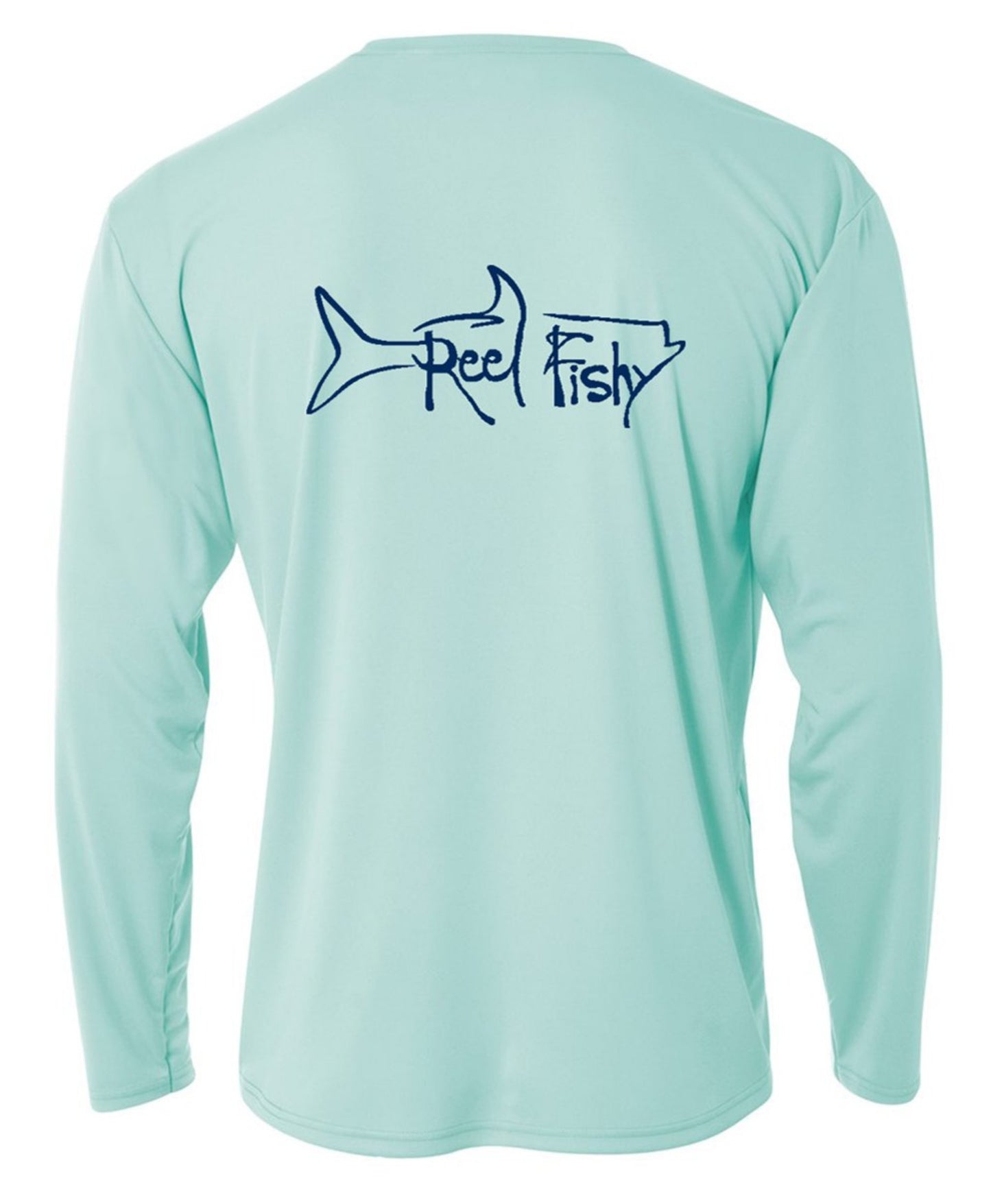 Performance Dry-Fit Tarpon Fishing long sleeve shirts with Sun Protection - Seagrass - Reel Fishy Tarpon logo in Navy