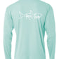 Performance Dry-Fit Tarpon Fishing long sleeve shirts with Sun Protection - Seagrass - Reel Fishy Tarpon logo in White