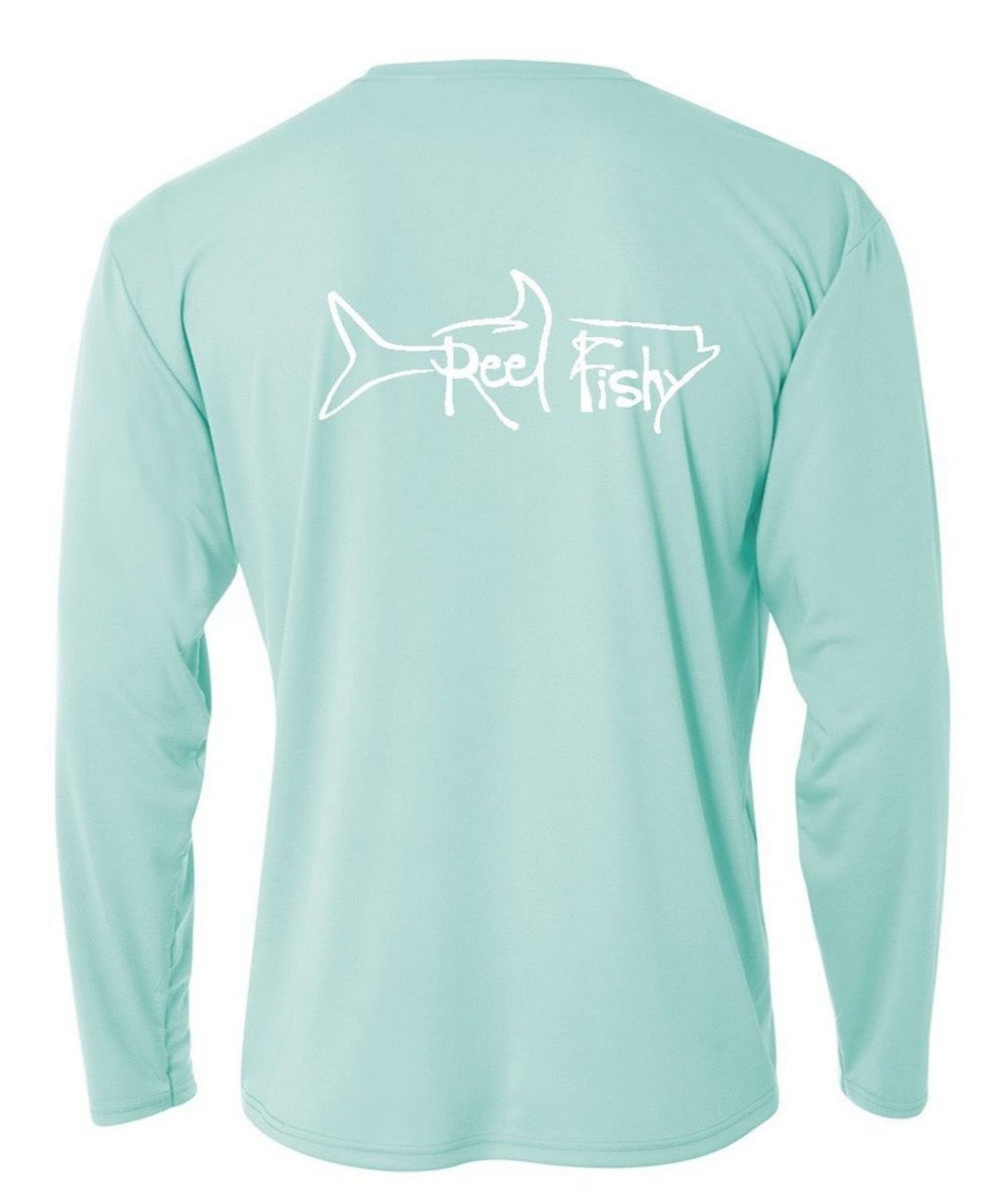 Performance Dry-Fit Tarpon Fishing long sleeve shirts with Sun Protection - Seagrass - Reel Fishy Tarpon logo in White