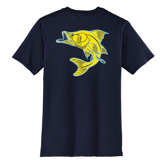Men's navy cotton short sleeve t-shirt with snook design.