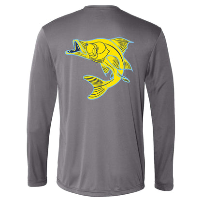 Unisex gray long sleeve performance sun shirt with Snook design