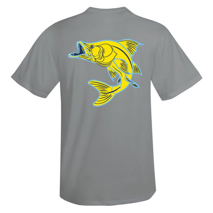 Unisex gray short sleeve performance sun shirt with Snook design
