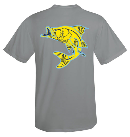 Unisex gray short sleeve performance sun shirt with Snook design