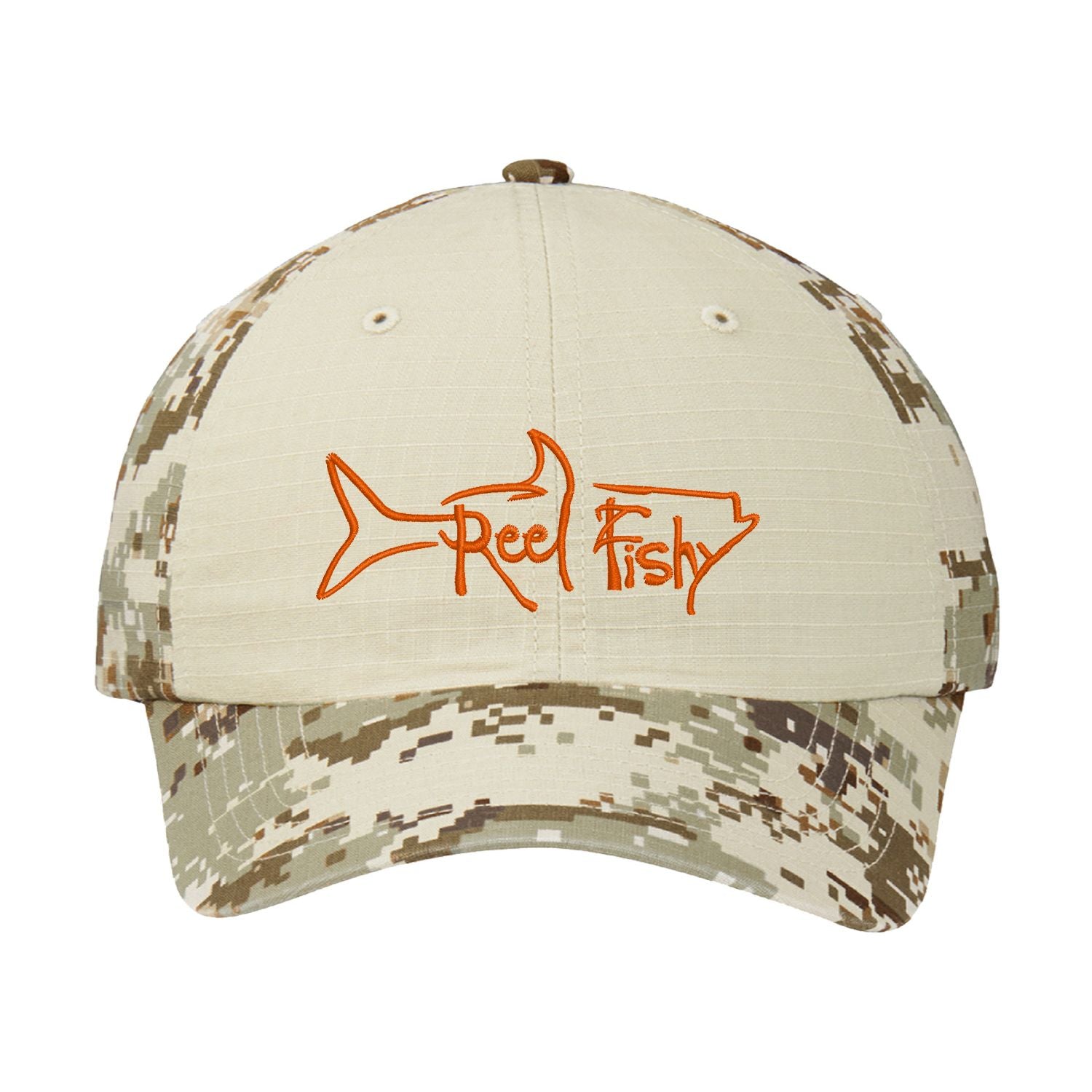 Tarpon Fishing Hats – Baseball Caps, Dad Hats for Fishermen Tan Camo-Orange Logo