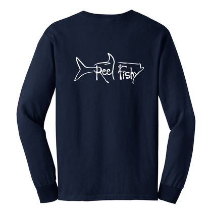 Tarpon Reel Fishy cotton long sleeve shirt in navy