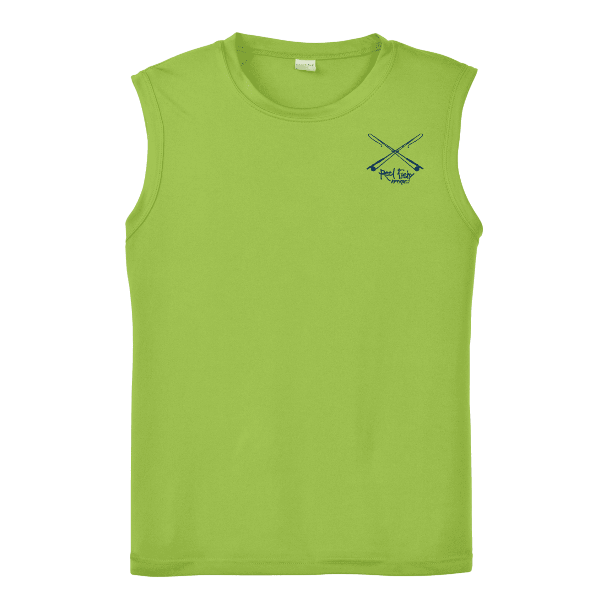 Lime Green Performance Reel Fishy Tarpon Sleeveless Shirt - Front