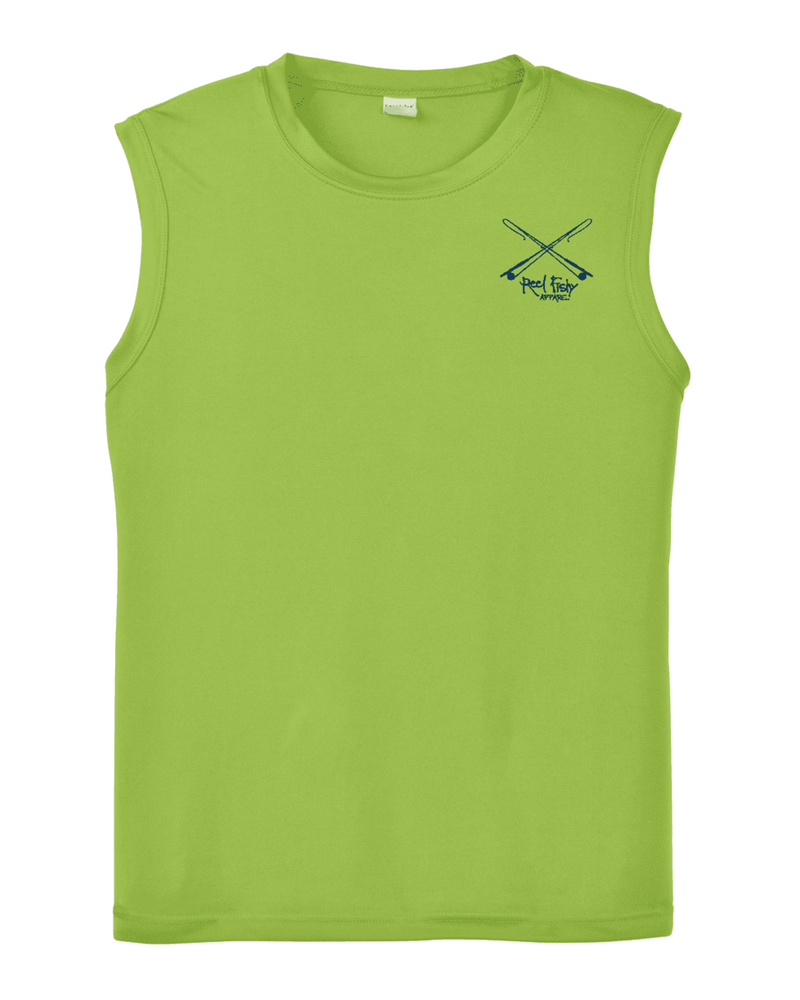 Lime Green Performance Reel Fishy Tarpon Sleeveless Shirt - Front