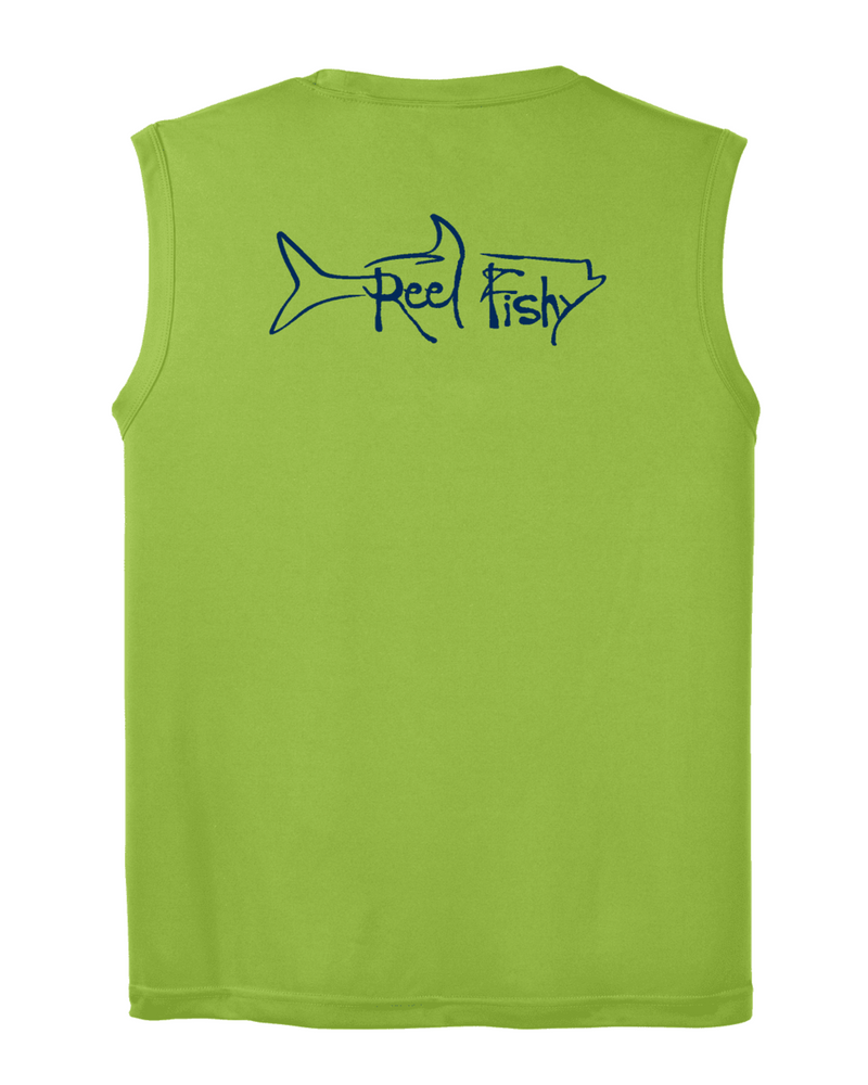 Lime Green Performance Reel Fishy Tarpon Sleeveless Shirt