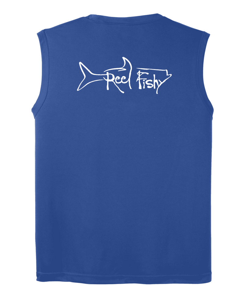 Royal Blue Performance Reel Fishy Tarpon Sleeveless Shirt