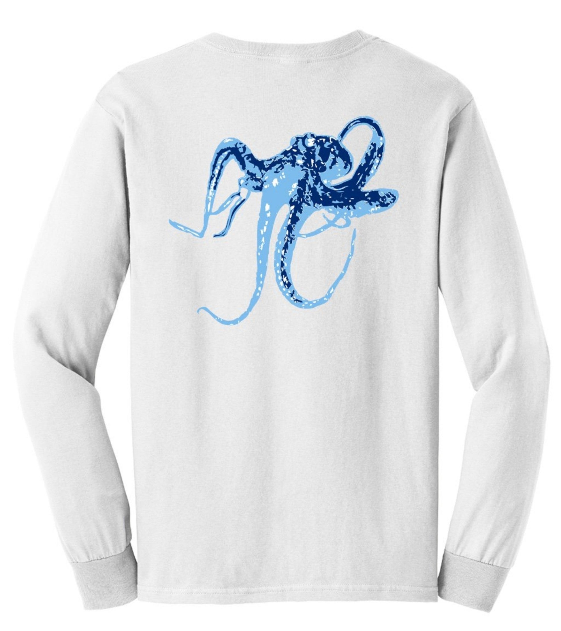 Octopus Cotton White Long Sleeve Shirt - Blue Logo