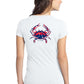 Ladies Crab V-neck Reel Crabby tee - (Model) White shirt