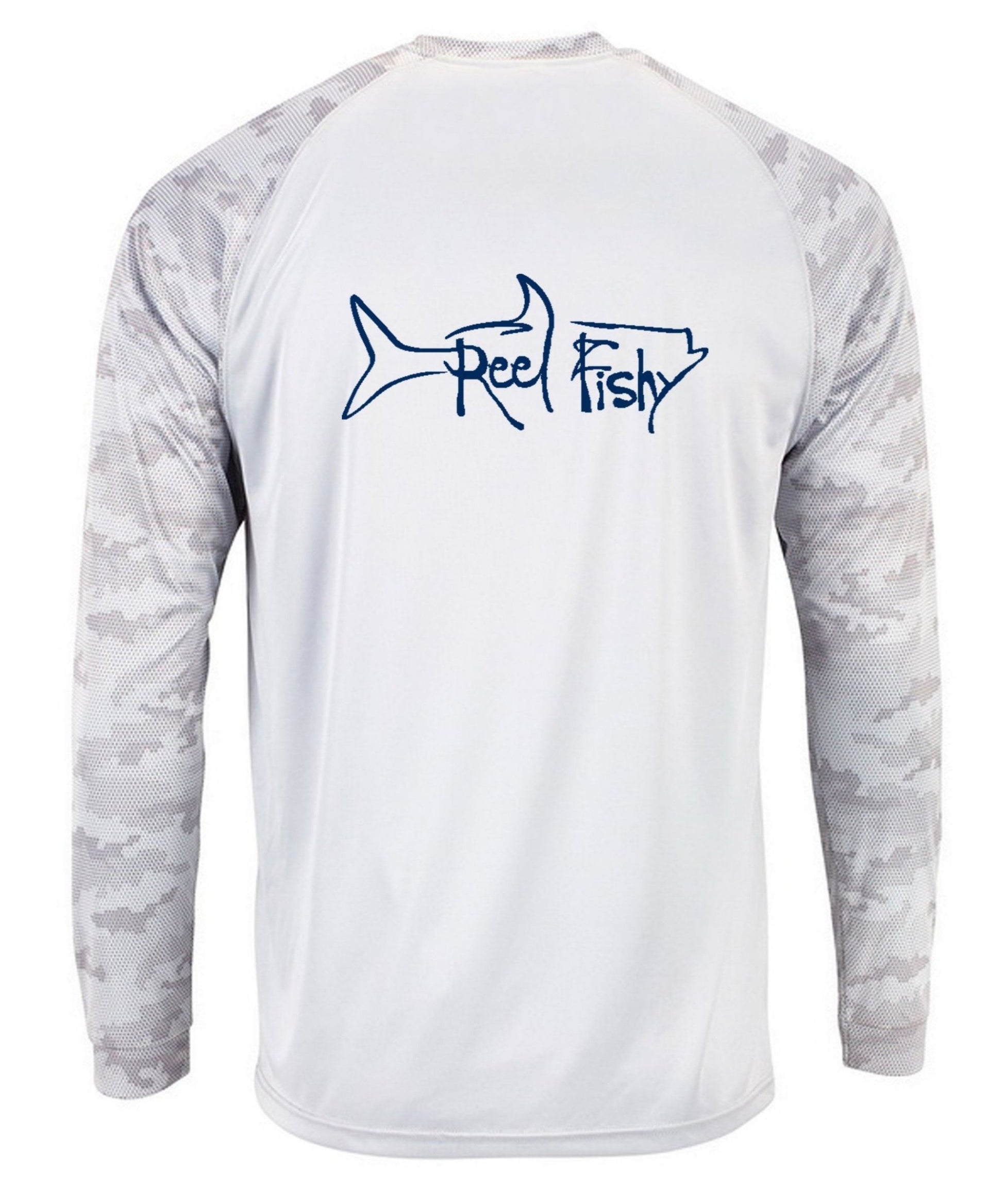 Youth Performance Long Sleeve Fishing Shirt with Hood - Topo Camo - Storm Gray - Large