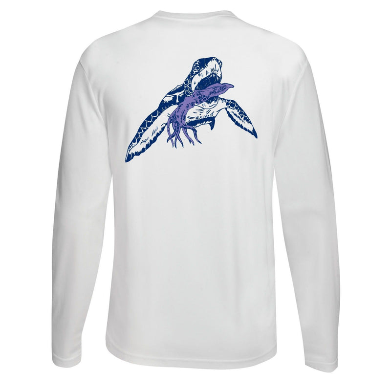 Turtle with Squid Performance Fishing Dry-Fit Long Sleeve with Sun Protection - White