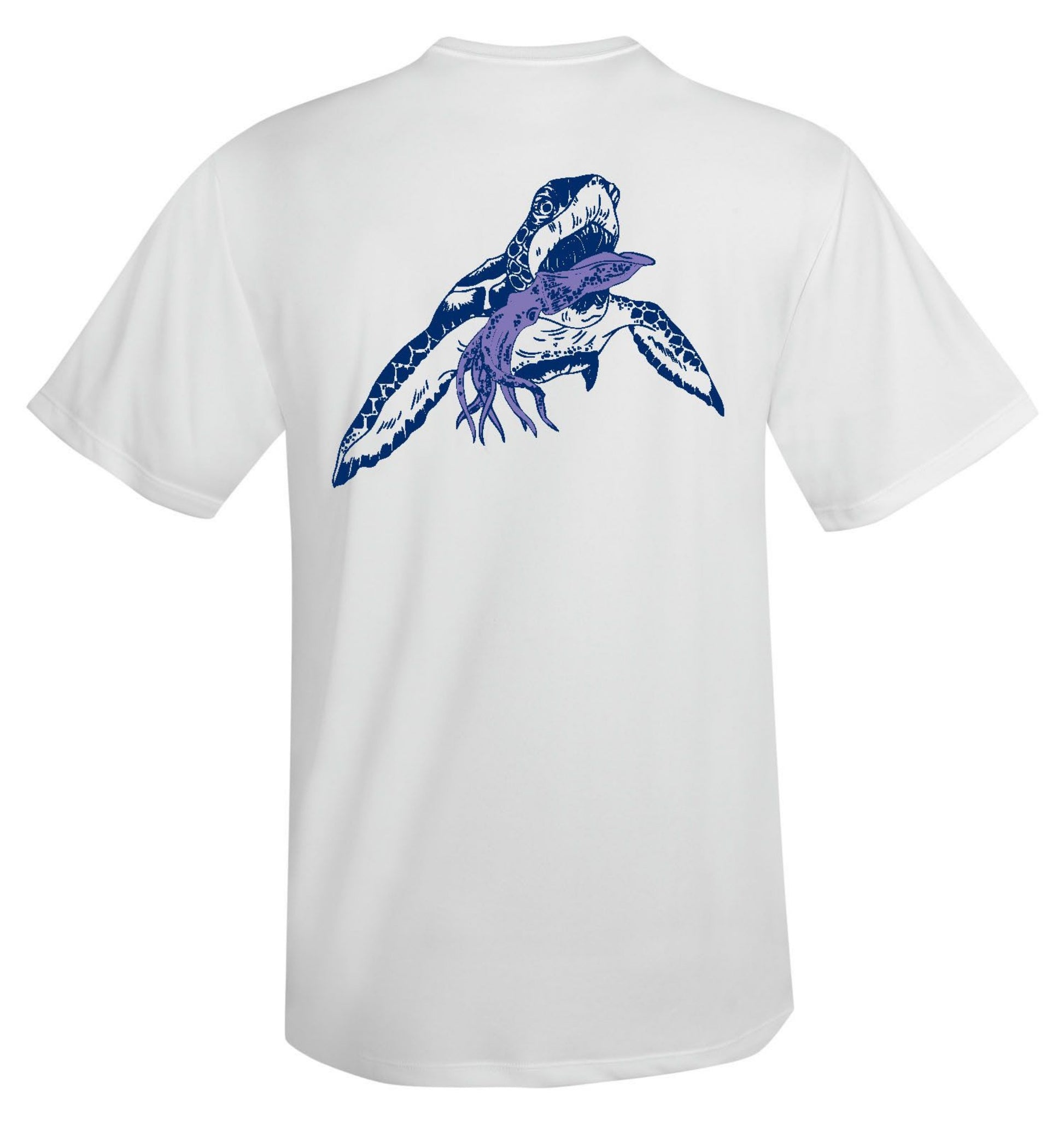 Turtle with Squid Performance Fishing Dry-Fit Short Sleeve with Sun Protection - White