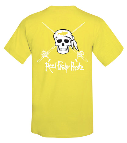 Youth Reel Fishy Pirate Skull & Rods t-shirt - Yellow
