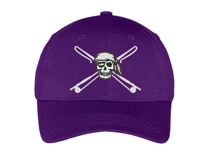Kids fishing hat in purple with Reel Fishy Apparel Skull & Fishing Rods logo
